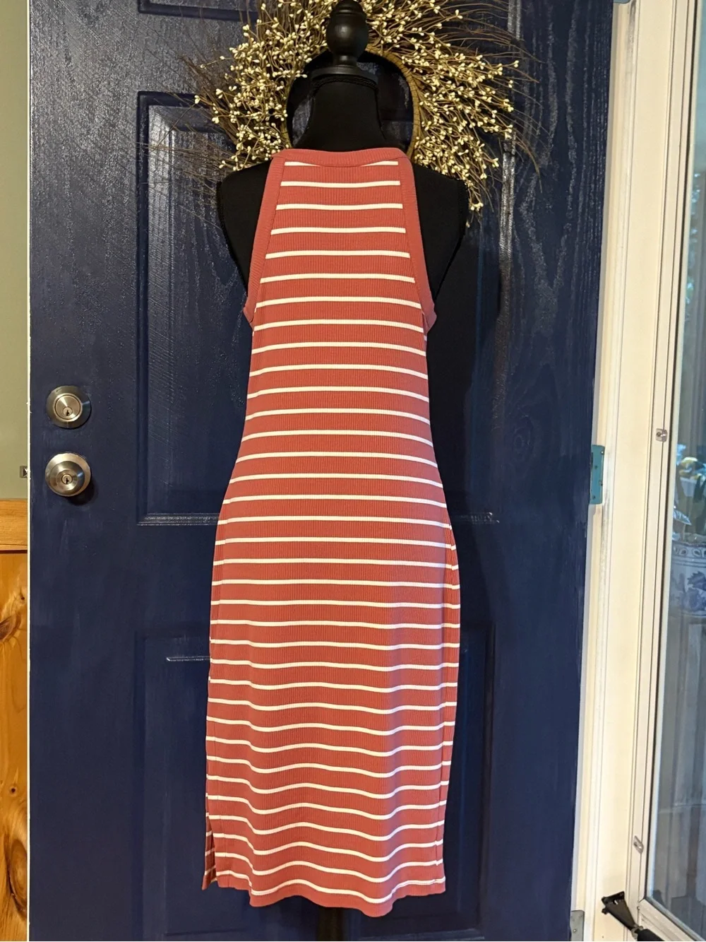 Old Navy Ribbed Halter Midi Dress in Rust and White Stripes size SP NWT